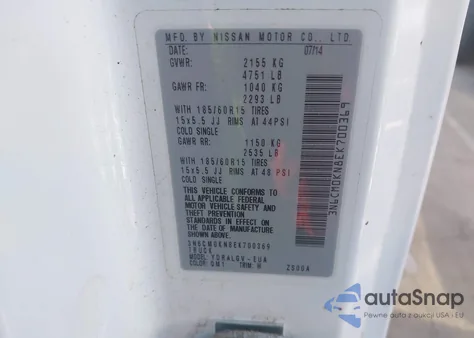 2014 Nissan Nv200 S/Sv from USA, damaged, VIN 3N6CM0KN8EK700369